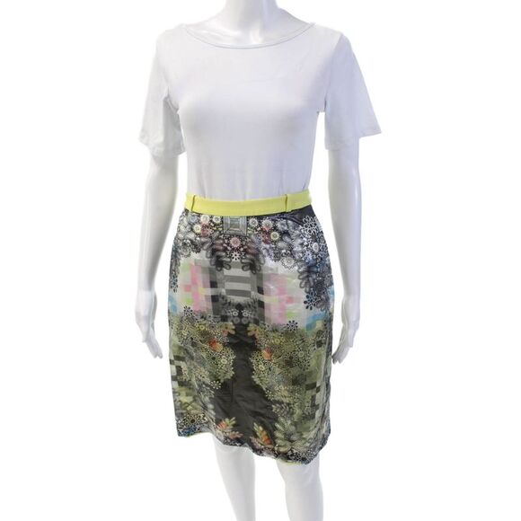 Preen By Thornton Bregazzi Womens Abstract Print Pencil Skirt Multicolor Size S